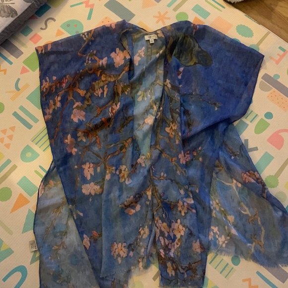 JC sunny just classic sheer blue floral / Van Gogh open kimono beach coverup o/s - Picture 2 of 9